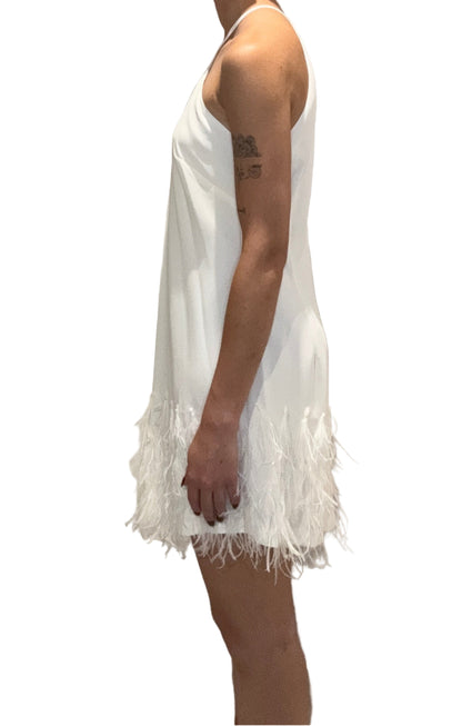 Fimka - White Evening Dress With Feathers