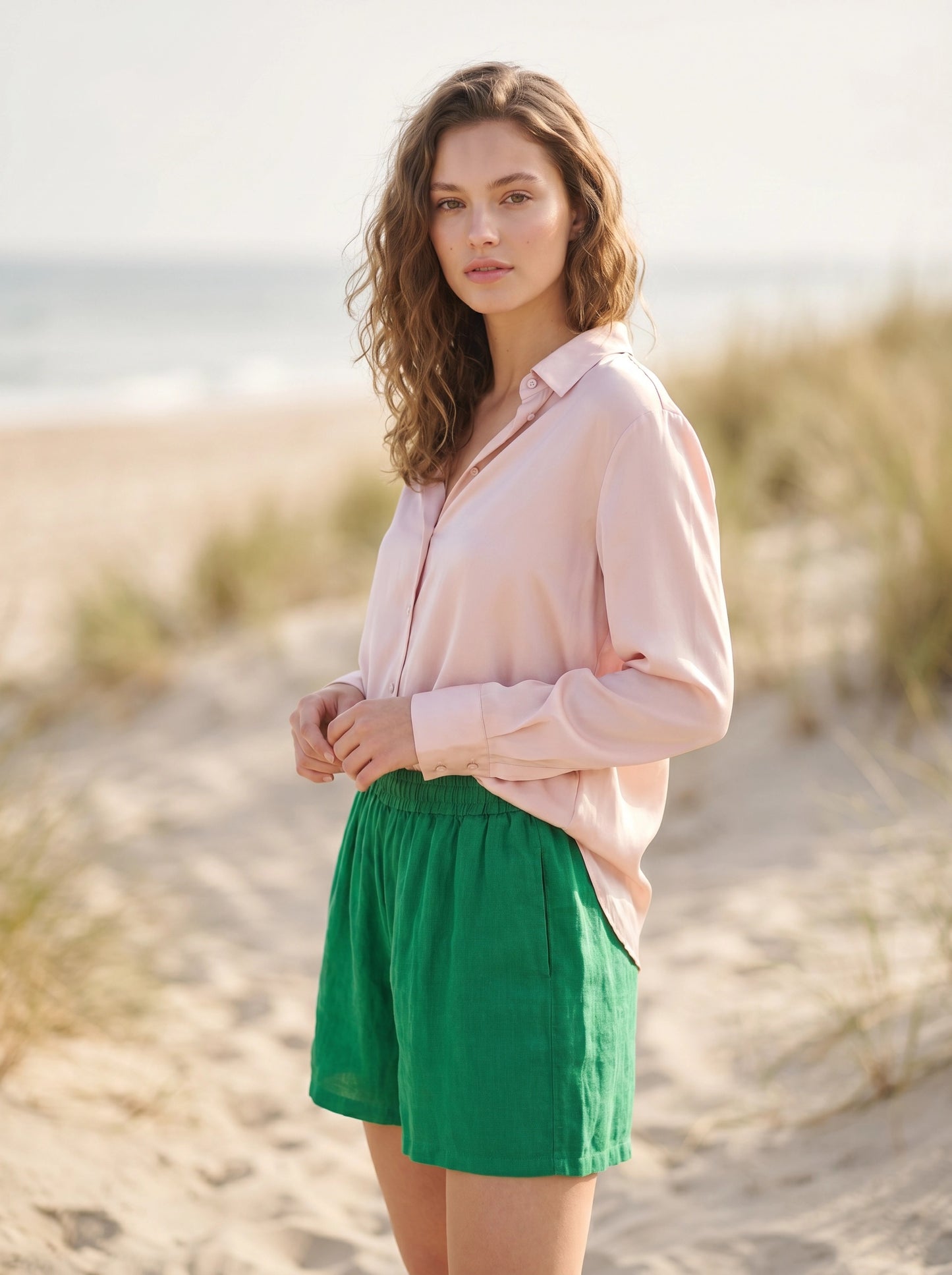 Green Linen Shorts