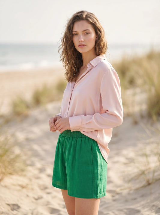 Green Linen Shorts