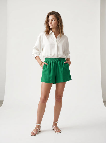 Green Linen Shorts