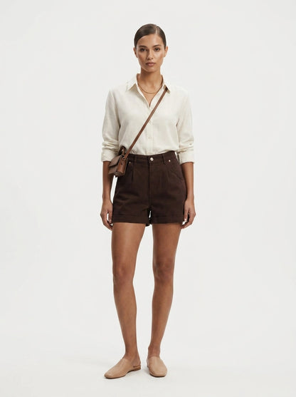 Brown Denim Shorts - Eurofashion