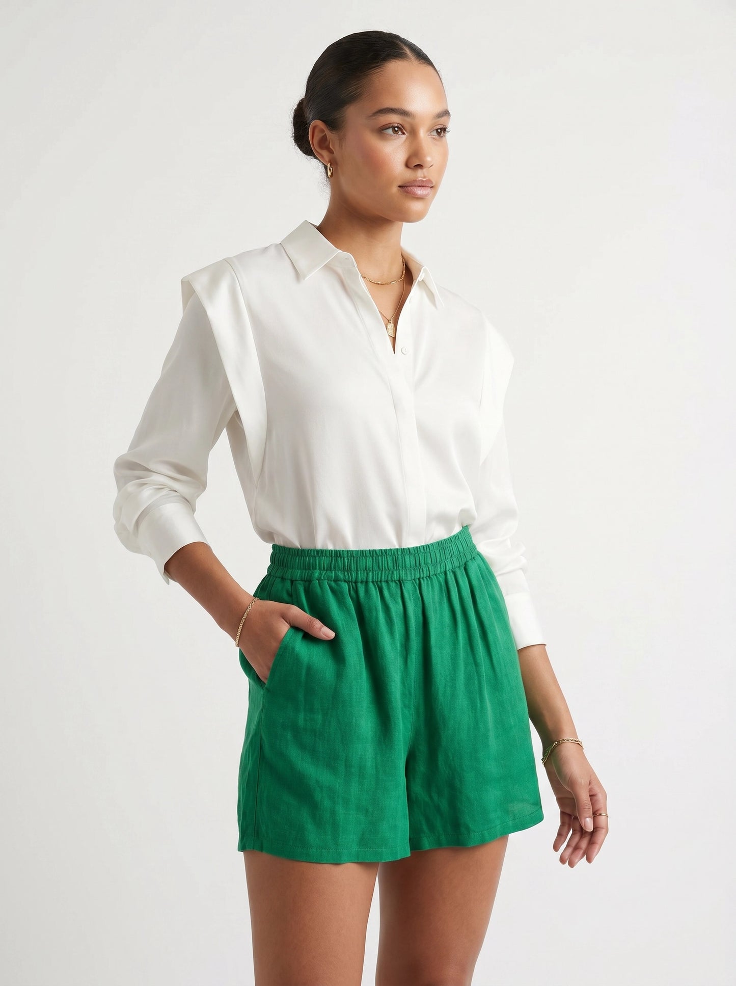 Green Linen Shorts