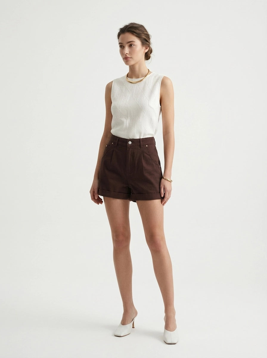 Brown Denim Shorts - Eurofashion