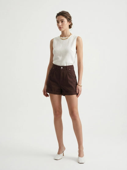 Brown Denim Shorts - Eurofashion