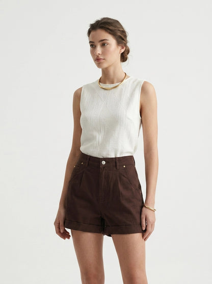 Brown Denim Shorts - Eurofashion
