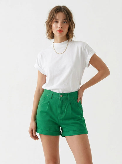 Green Denim Shorts - Eurofashion