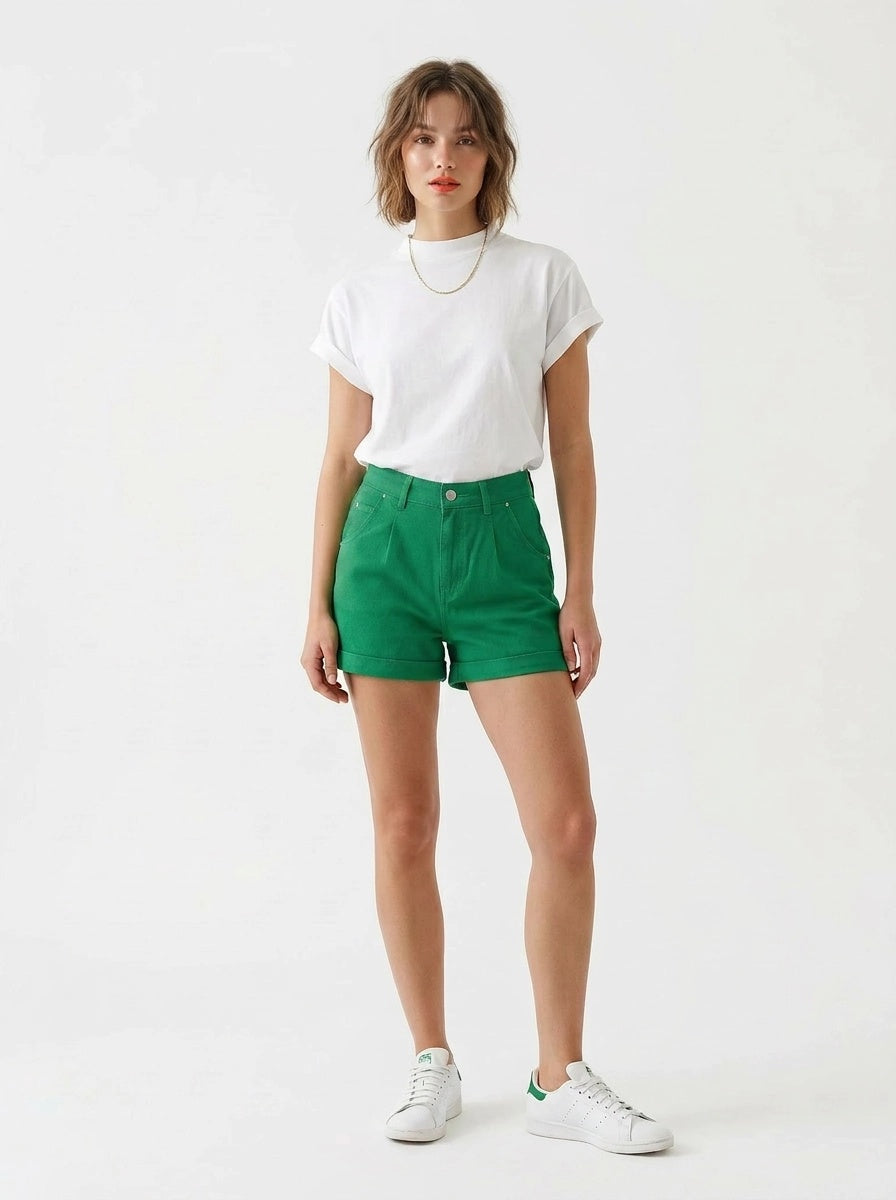 Green Denim Shorts - Eurofashion