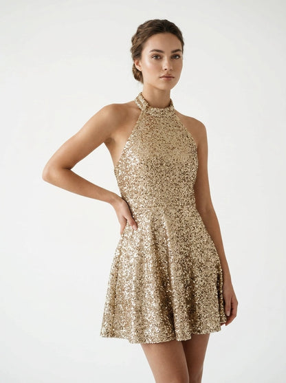 Short Gold Evening Dress - Gygess