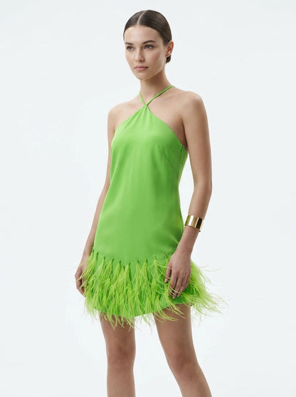 Green Feathers Dress - RENGIN