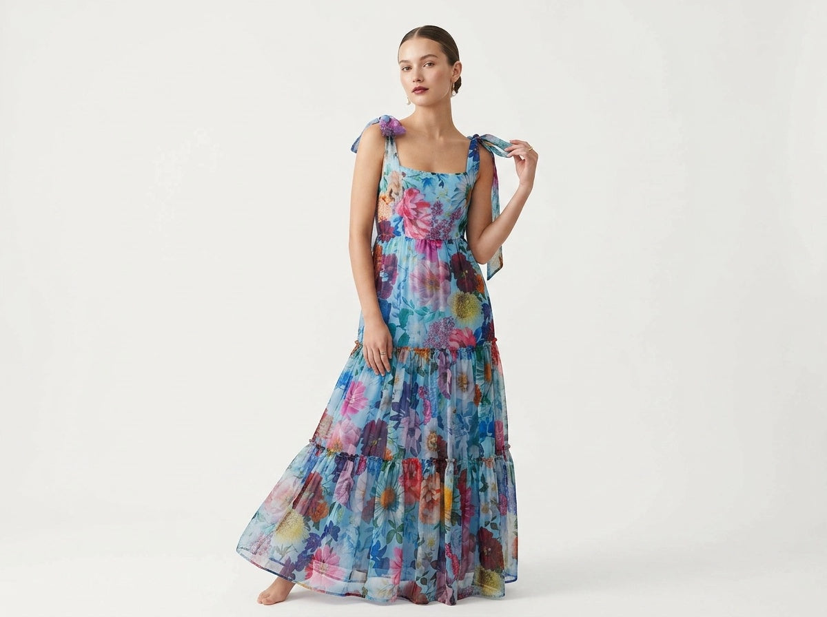 Long Blue Floral Dress - Audrey Parks