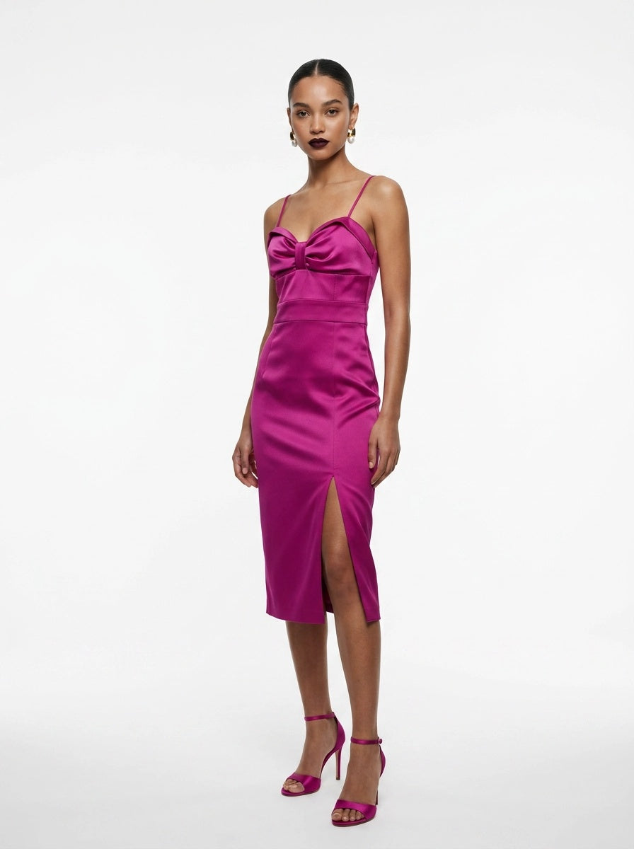 Fuchsia Bow Midi Dress - Explosion