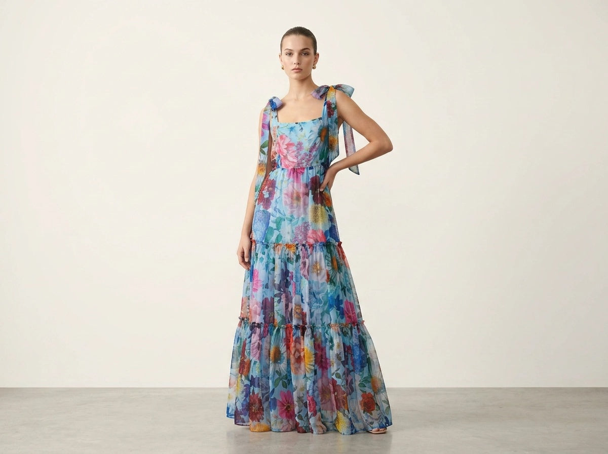 Long Blue Floral Dress - Audrey Parks
