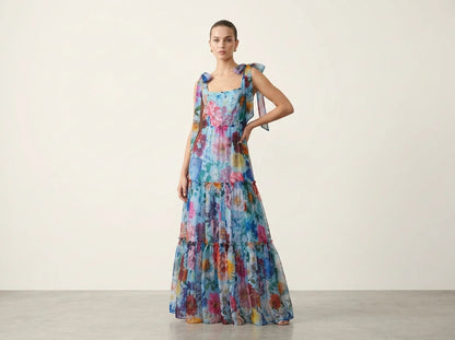 Long Blue Floral Dress - Audrey Parks