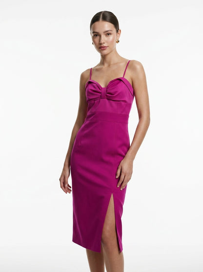 Fuchsia Bow Midi Dress - Explosion