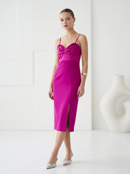 Fuchsia Bow Midi Dress - Explosion