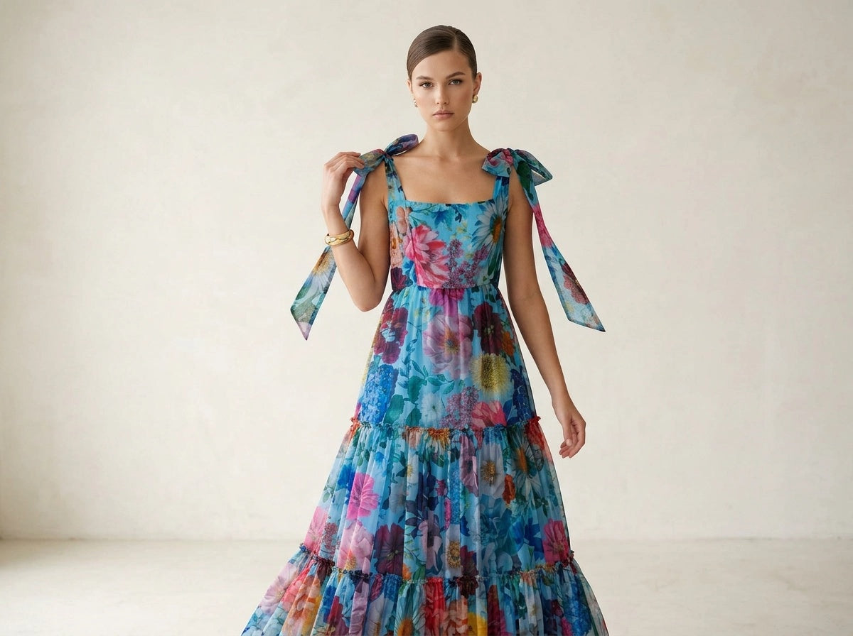 Long Blue Floral Dress - Audrey Parks
