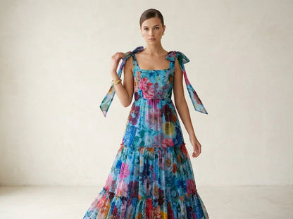 Long Blue Floral Dress - Audrey Parks