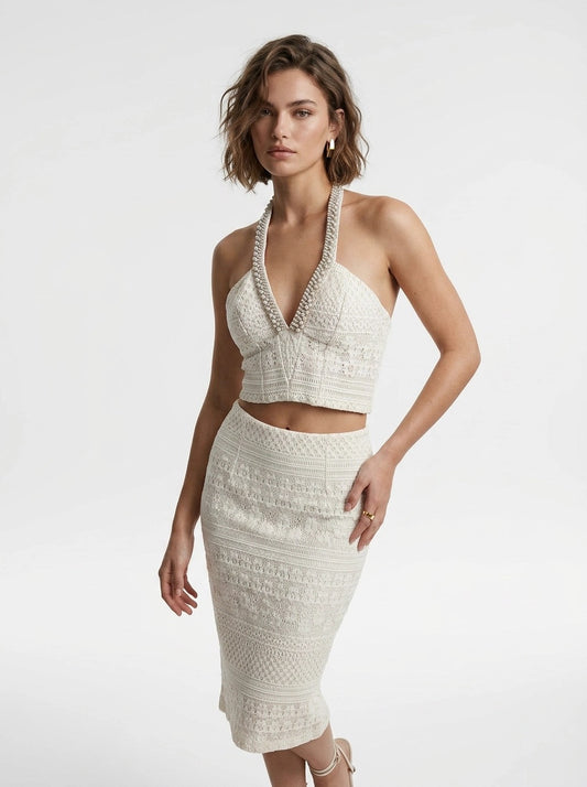 Knit Pearl Top Ecru - Liu Jo