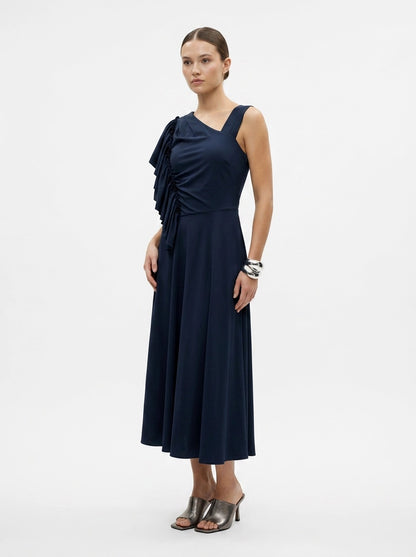 Ruffle Maxi Navy Dress - Eleria Cortes