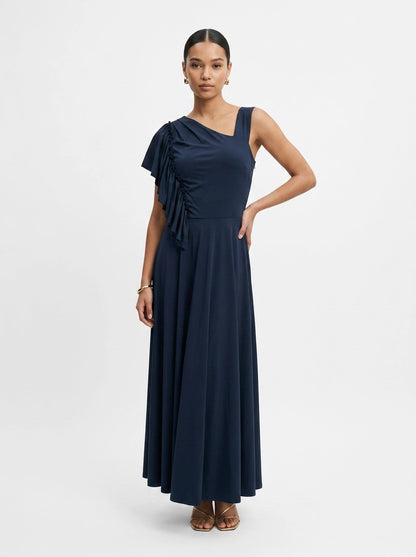 Ruffle Maxi Navy Dress - Eleria Cortes