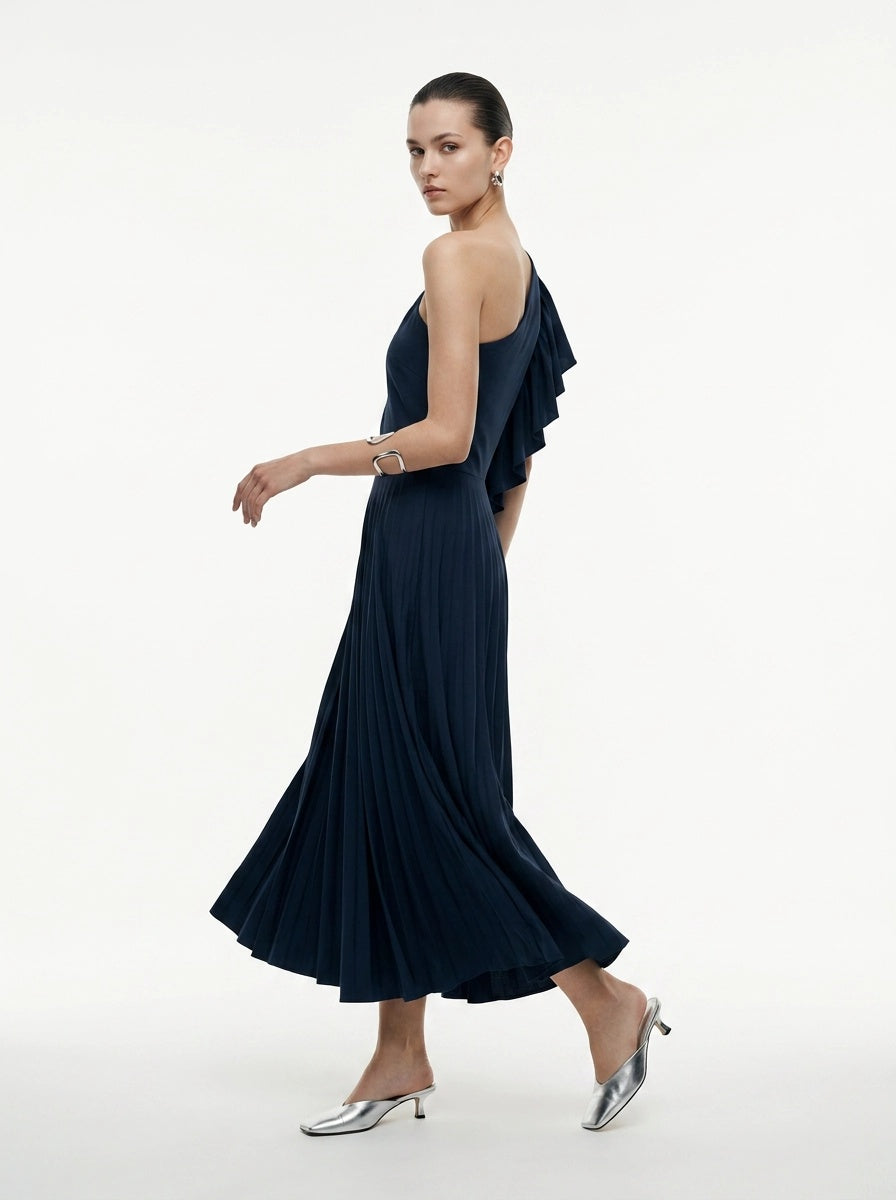 Ruffle Maxi Navy Dress - Eleria Cortes