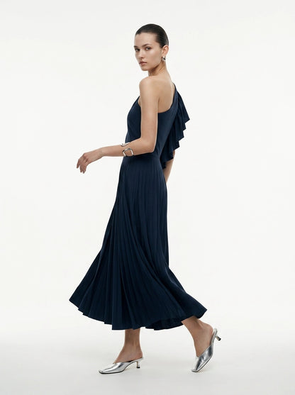 Ruffle Maxi Navy Dress - Eleria Cortes