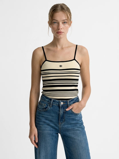 Black & Beige Striped Top Tank