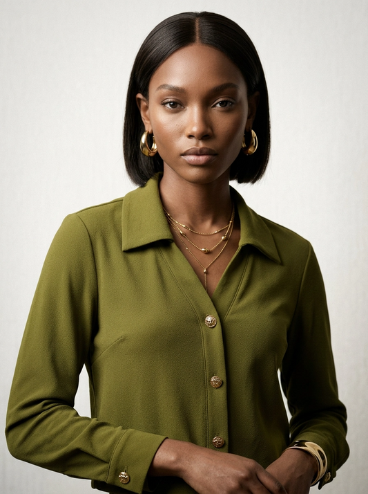 Olive Button-Up Blouse