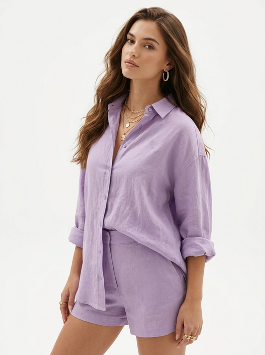 Lavender Linen Button-Up Shirt