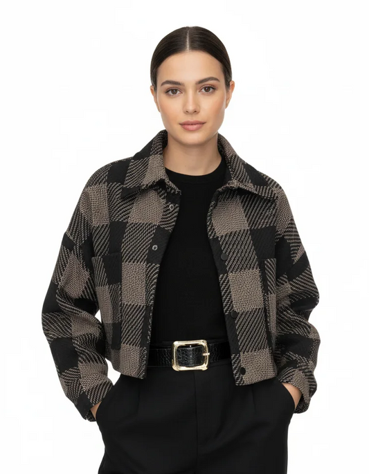 Eurofashion: Taupe and Black Plaid Jacket