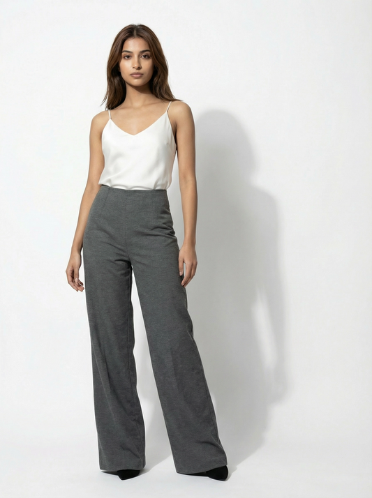 Wide Leg Grey Trousers - Seductive