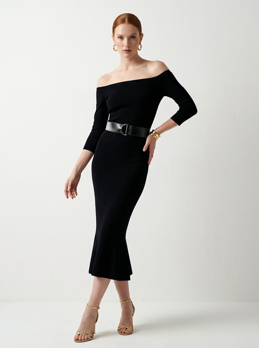 Off Shoulder Fishtail Dress Black - Norma Kamali