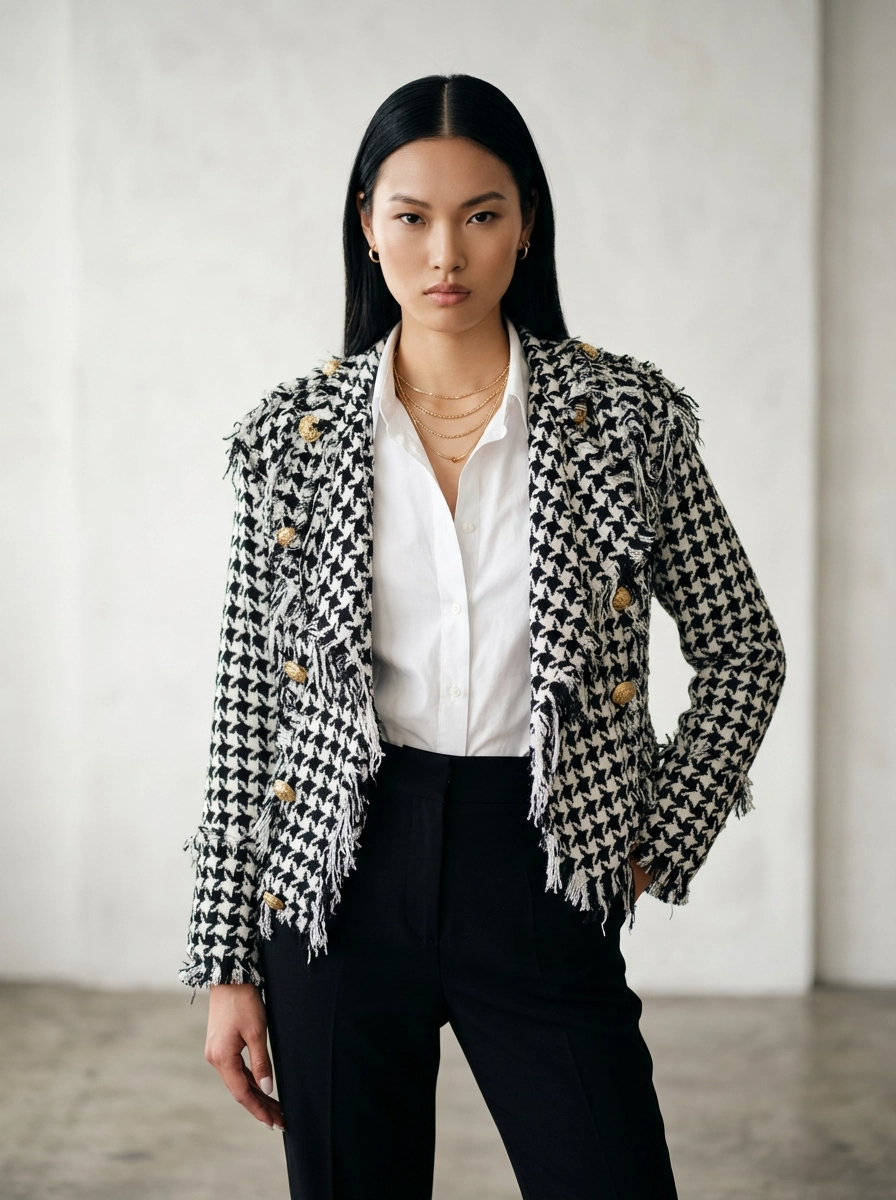 Black and White Houndstooth Jacket - Galita