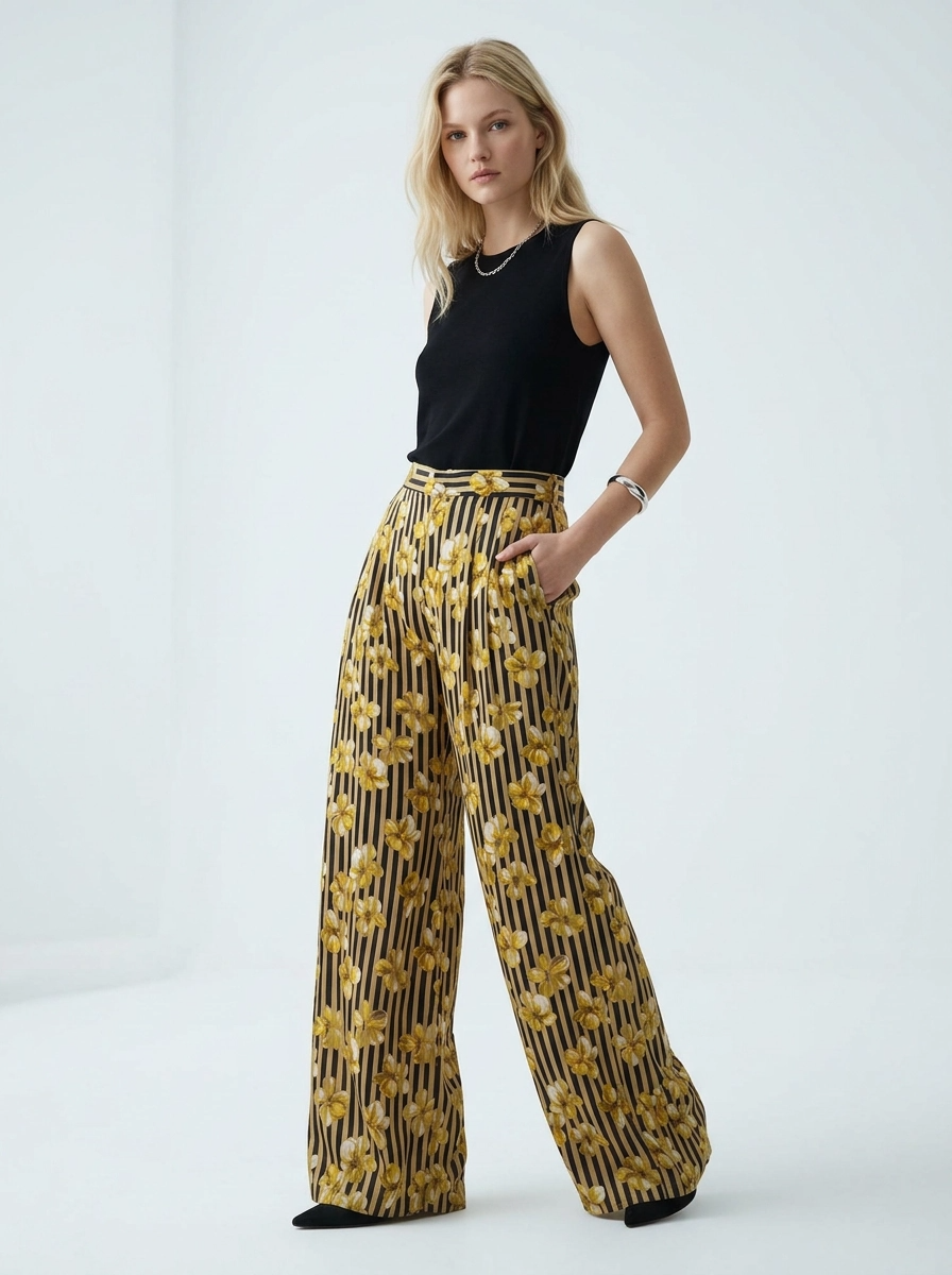 Yellow Floral Trousers - Ottodame