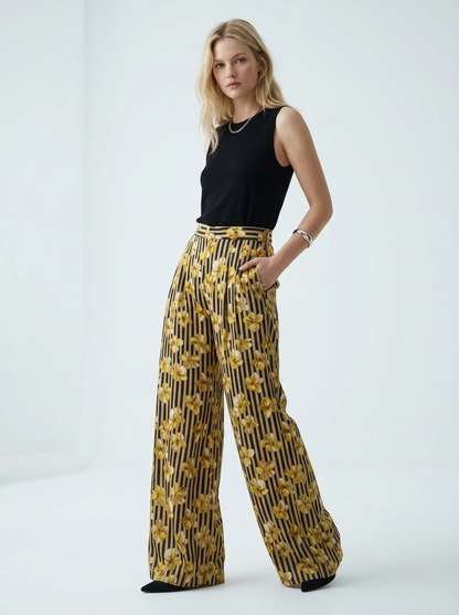 Yellow Floral Trousers - Ottodame