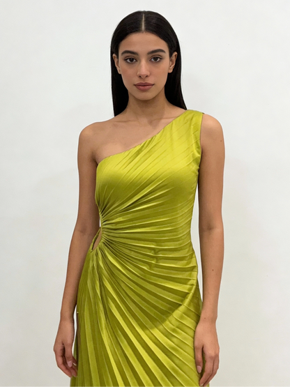 Green Pleated Off Shoulder Gown - Escoll