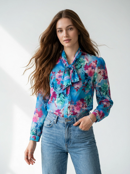 Blue & Pink Floral Blouse - Sandrom