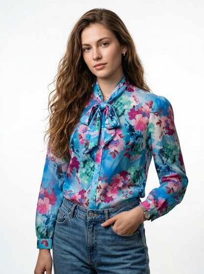 Blue & Pink Floral Blouse - Sandrom