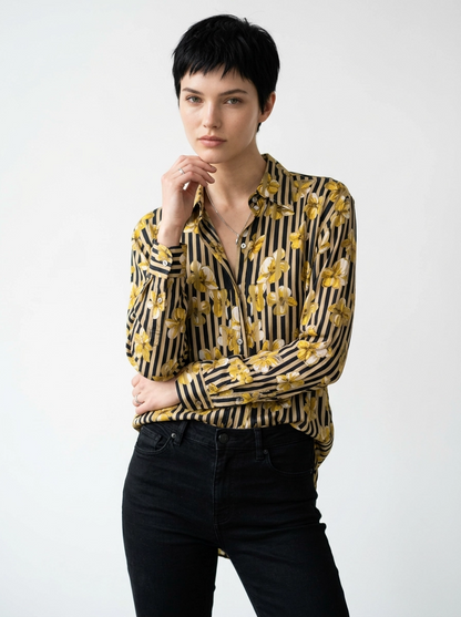 Striped Yellow Floral Blouse - Ottodame