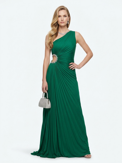 Emerald Pleated Off Shoulder Gown - Escoll
