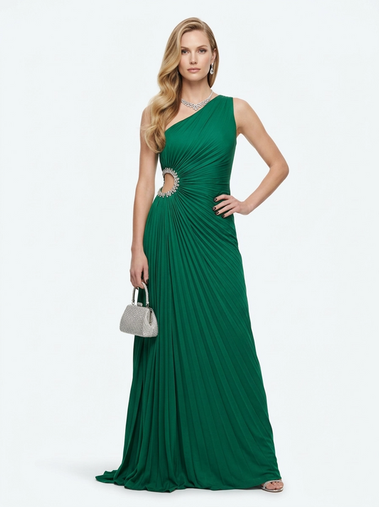 Emerald Pleated Off Shoulder Gown - Escoll