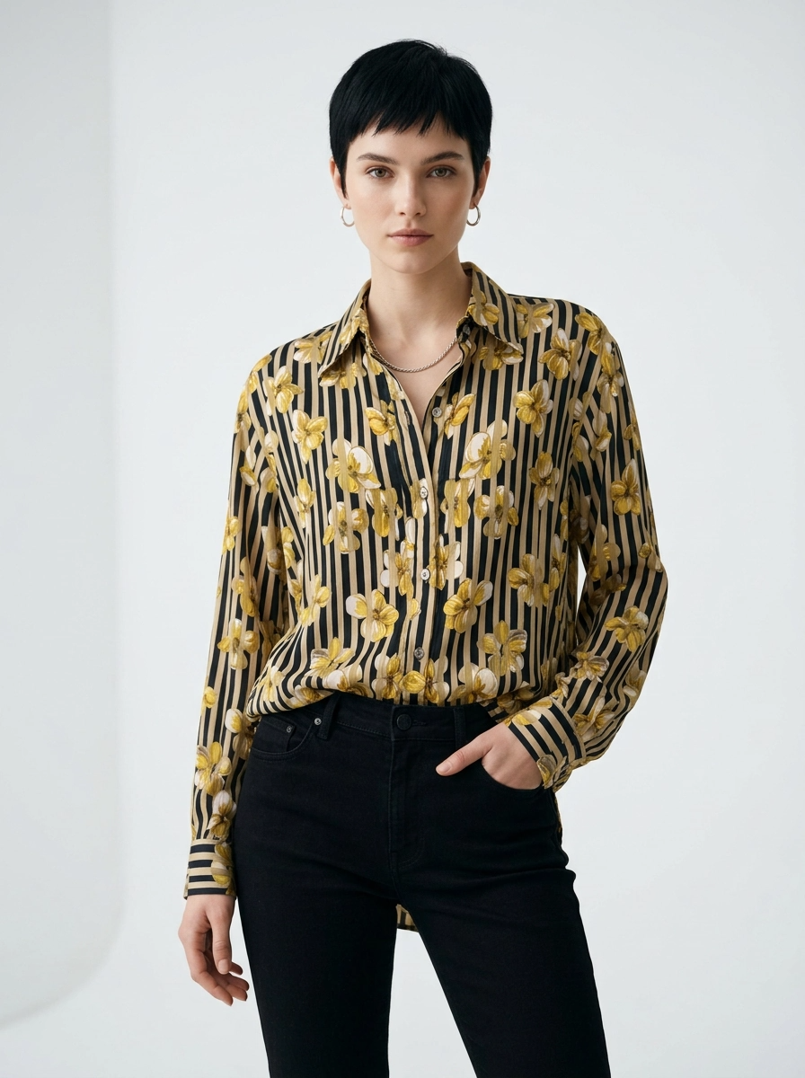 Striped Yellow Floral Blouse - Ottodame