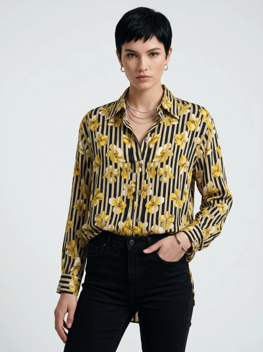 Striped Yellow Floral Blouse - Ottodame