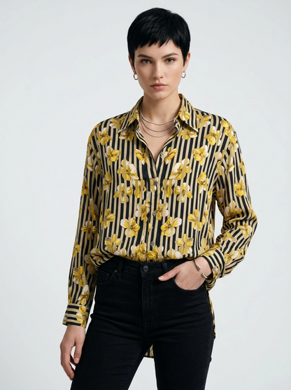 Striped Yellow Floral Blouse - Ottodame