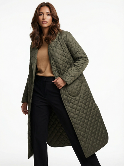 Olive Green Quilted Trench Coat