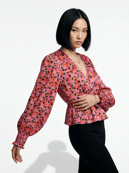 Lain Red Floral Blouse - Suncoo