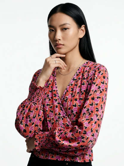 Lain Red Floral Blouse - Suncoo