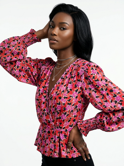 Lain Red Floral Blouse - Suncoo