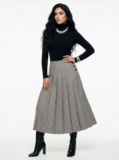 Grey Gingham Pleated Skirt - Ottodame