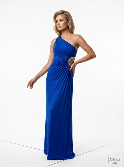 Blue Pleated Embellished Dress - Escoll